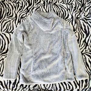 Silver, fuzzy sweater